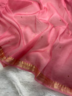 Rose Pink Pure Kora Organza Silk Banarasi Saree