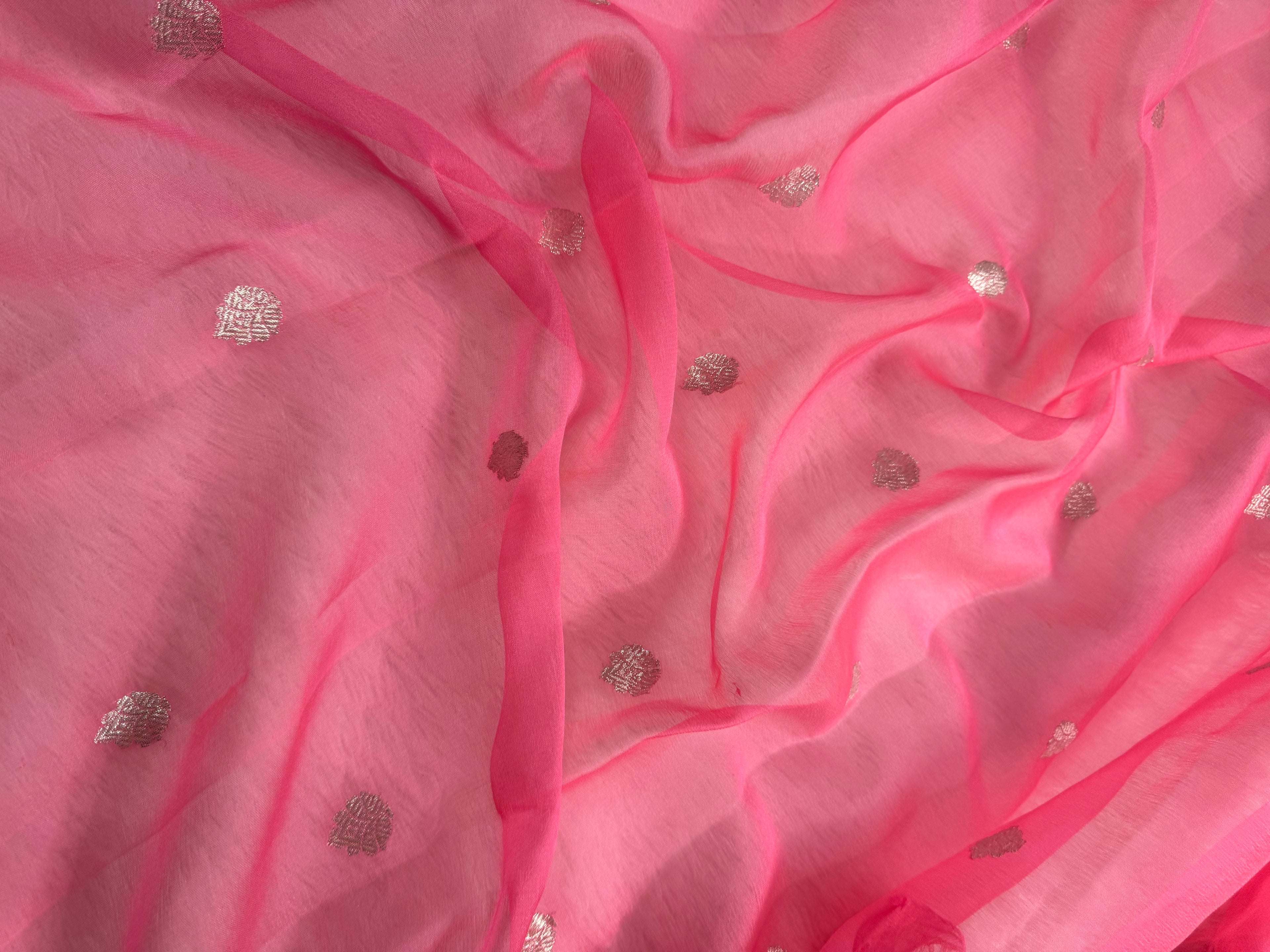 Pink 3d Shades Pure Khaddi Chiffon Silk Banarasi Saree