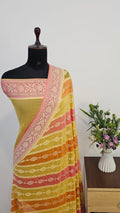 Lemon Rangkat Pure Khaddi Georgette Silk Banarasi Saree