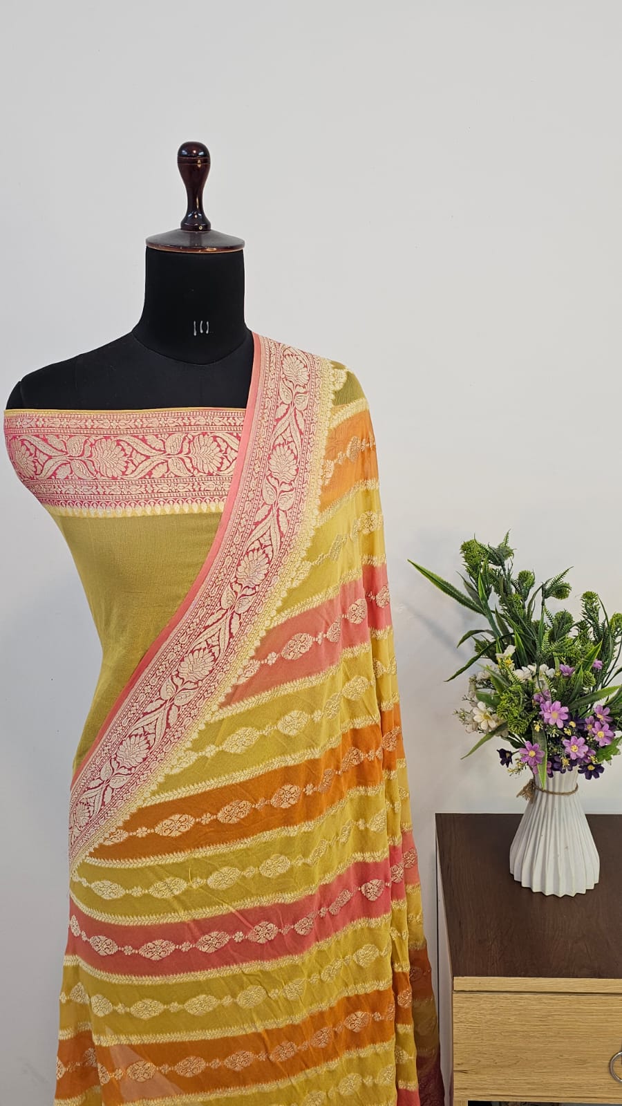 Lemon Rangkat Pure Khaddi Georgette Silk Banarasi Saree