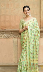 Pista Green Pure Chiffon Silk Banarasi Saree
