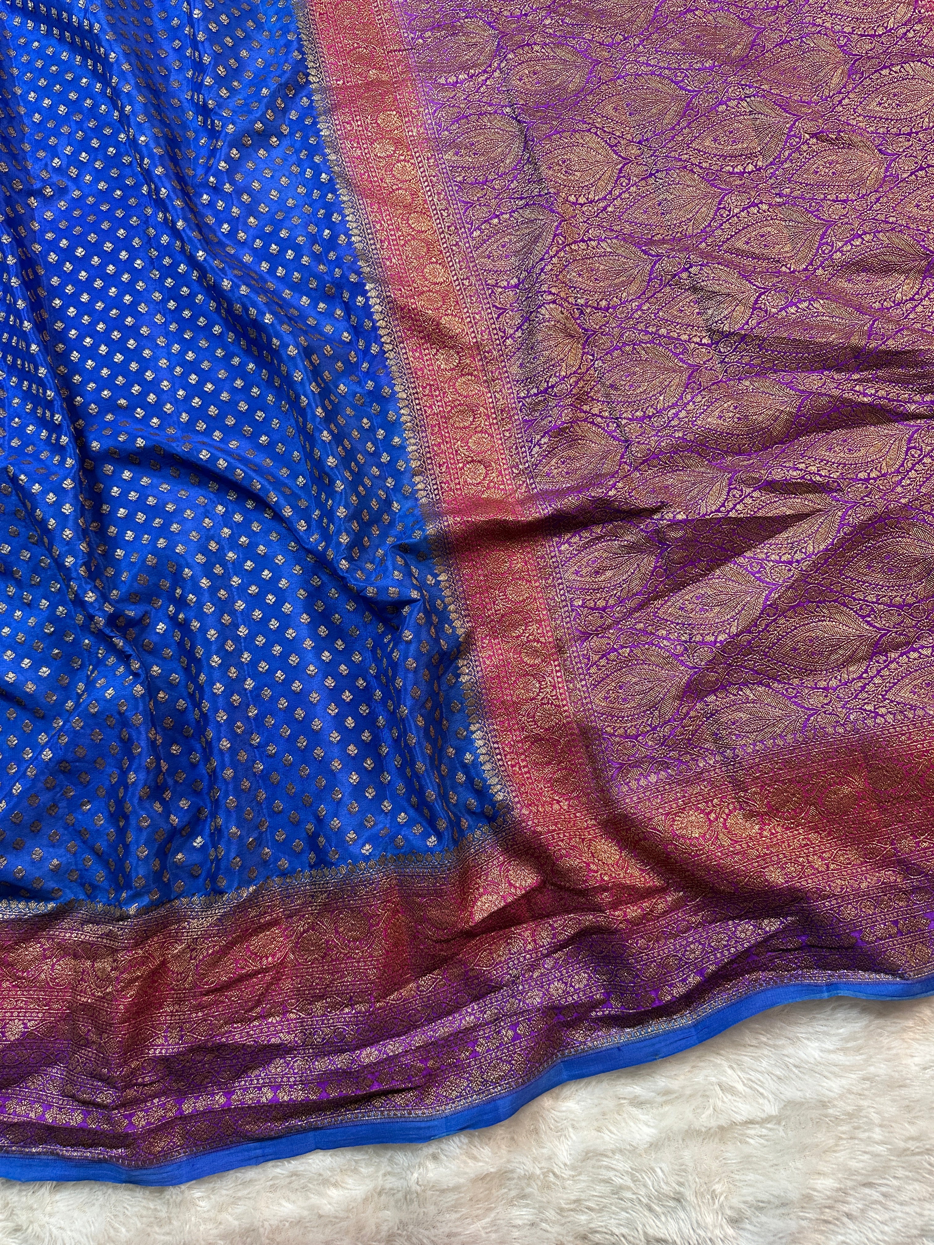 Royal Blue Pure Khaddi Crep Silk Banarasi 3d Saree