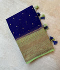 Mint Green & Blue Pure Khaddi Georgette Silk Banarasi Border Dana Saree