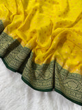 Lemon & Bottle Green Pure Khaddi Georgette Silk Banarasi Saree