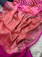 Rani Pink Rangkat Pure Chiffon Silk Banarasi Saree