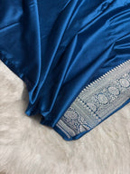 Deep Teal Blue Meenakari Mashru Katan Silk Banarasi Saree