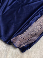 Navy Blue Meenakari Mashru Katan Silk Banarasi Saree