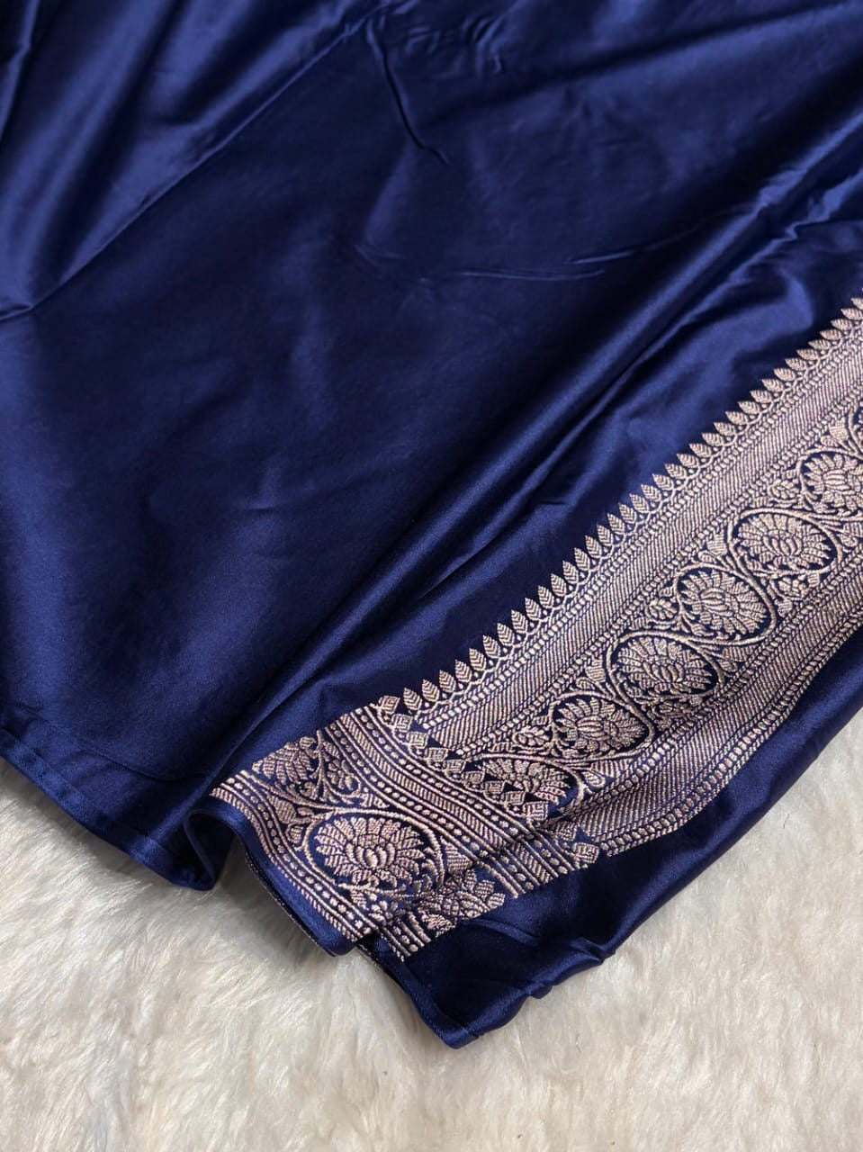 Navy Blue Meenakari Mashru Katan Silk Banarasi Saree