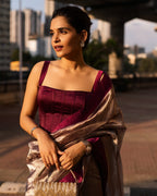 Reddish Wine Pure Glass Tissue Silk Banarasi Saree