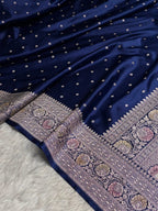 Navy Blue Meenakari Mashru Katan Silk Banarasi Saree