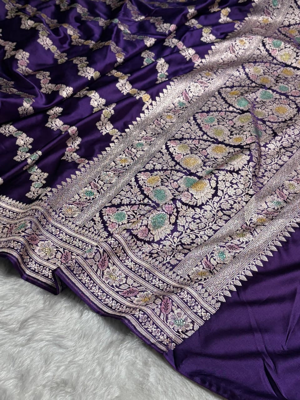 Purple Meenakari Mashru Katan Silk Banarasi Saree