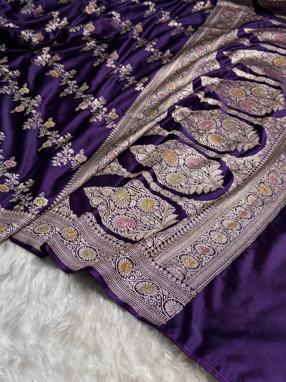 Purple Meenakari Mashru Katan Silk Banarasi Saree