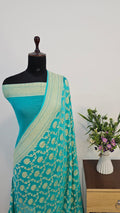 Firozi Pure Khaddi Georgette Silk Banarasi Saree
