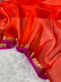 Orange & Rani Pink Pure Kora Organza Silk Banarasi Saree