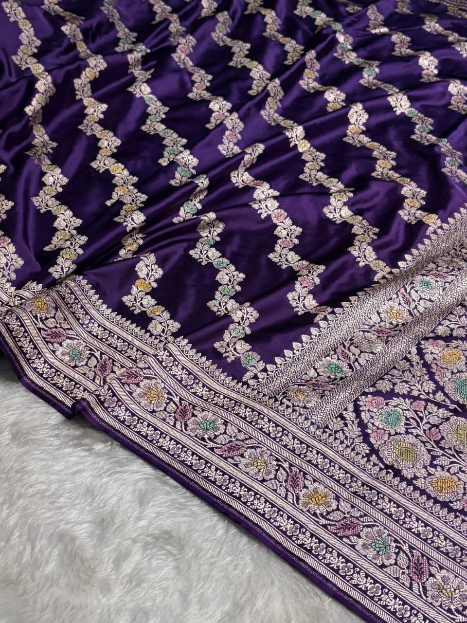 Purple Meenakari Mashru Katan Silk Banarasi Saree