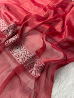 Red Pure Khaddi Tissue Chiffon Sona & Roopa Meenakari Banarasi Saree