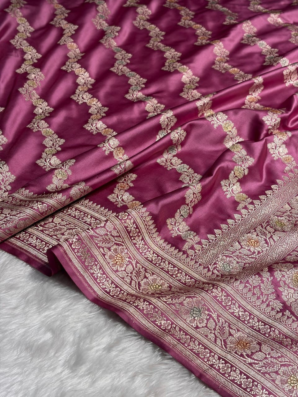 Deep Berry Meenakari Mashru Katan Silk Banarasi Saree