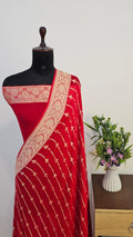 Red Pure Khaddi Georgette Silk Banarasi Saree