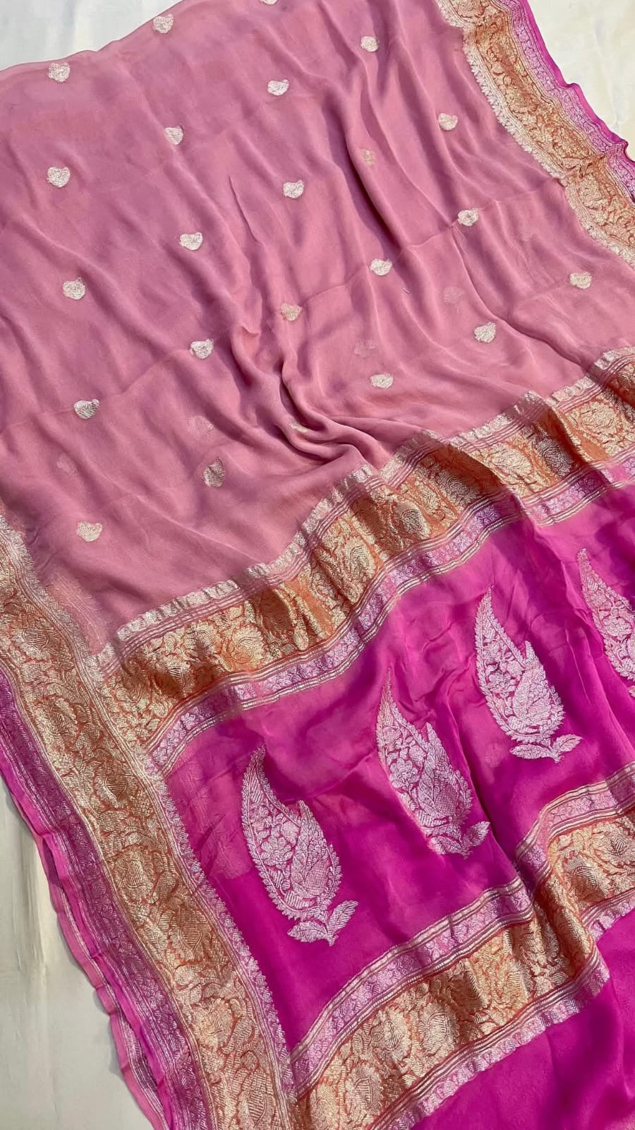 Pastels Pure Khaddi Chiffon Silk Banarasi 3d Saree