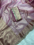 Blush Pink Beautiful Scallops Lace Border Tissue Silk Banarasi Saree