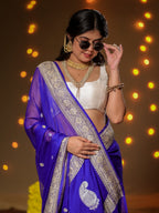 Royal Blue Pure Khaddi Chiffon Silk Banarasi Saree