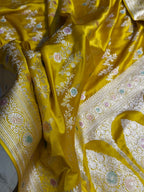 Mustard Yellow Meenakari Mashru Katan Silk Banarasi Saree