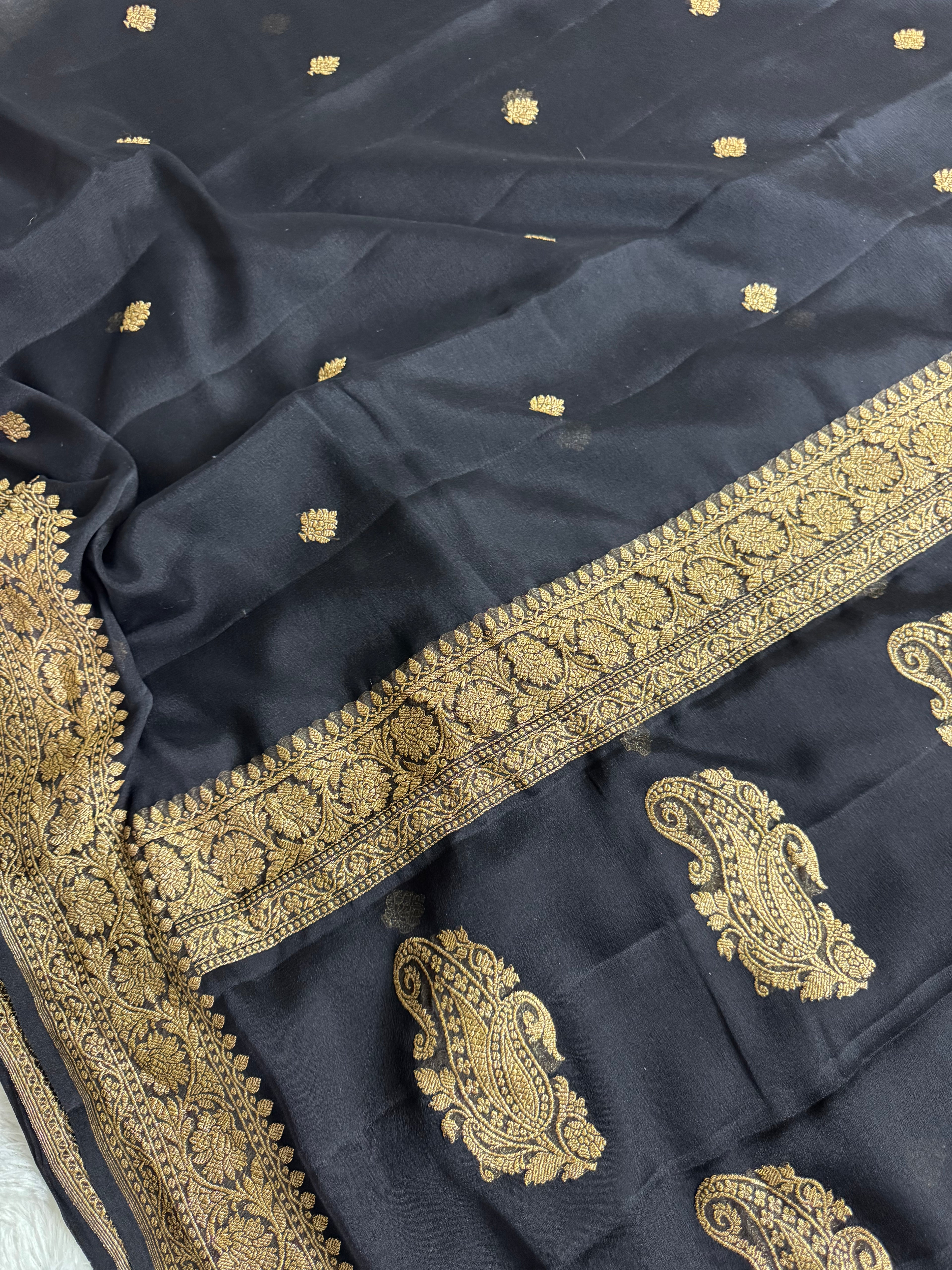 Black Pure khaddi Chiffon Silk Banarasi Saree