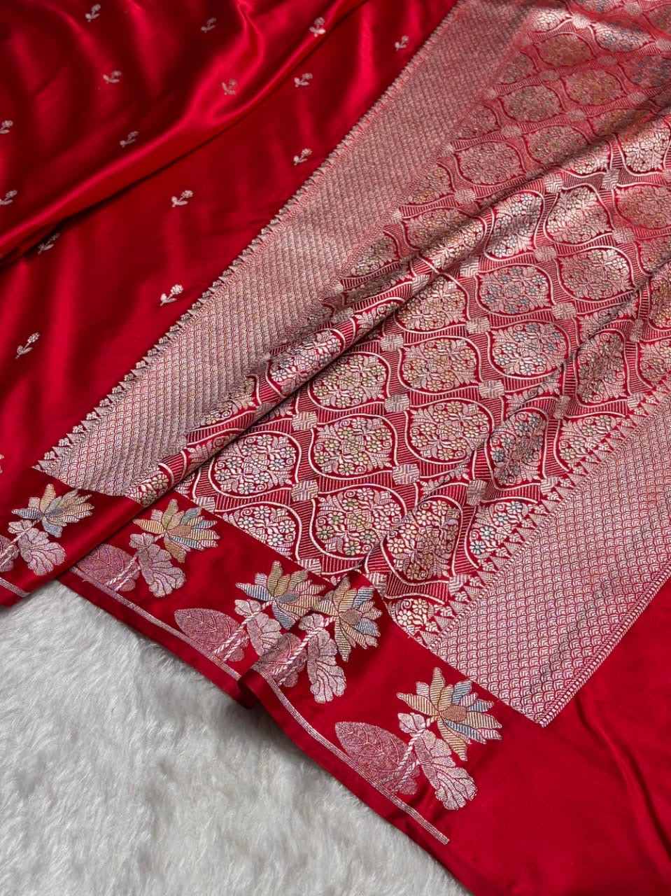 Red Meenakari Mashru Katan Silk Banarasi Saree