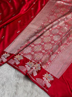 Red Meenakari Mashru Katan Silk Banarasi Saree