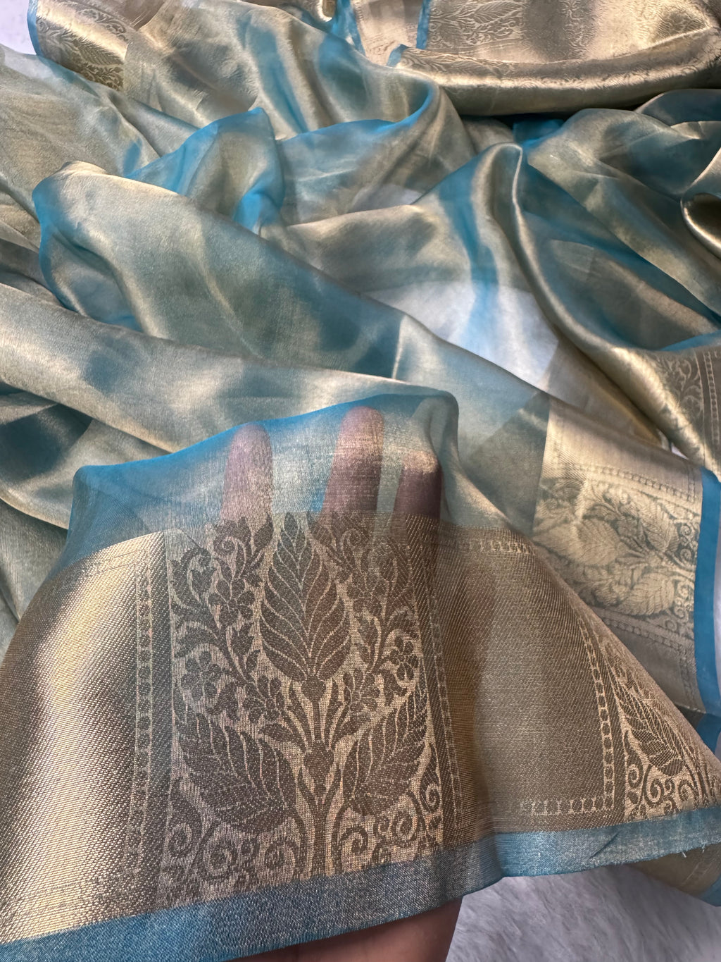 Sea Green Pure Tissue Silk Banarasi Saree