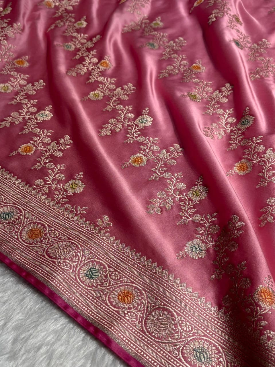 Pink Meenakari Mashru Katan Silk Banarasi Saree