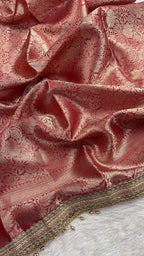 Red Tissue Silk Saree With Golden Ghungroo Butti Work & Luxury Lace Border