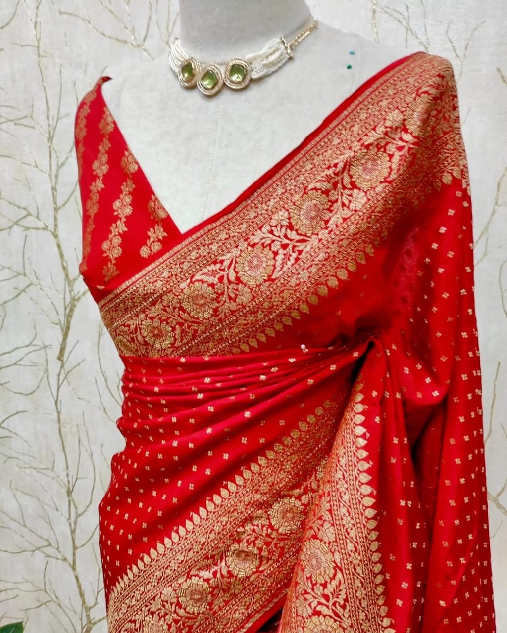 Red Pure Khaddi Crep Silk Banarasi Saree