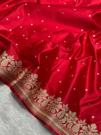 Blood Red Mashru Katan Silk Banarasi Saree