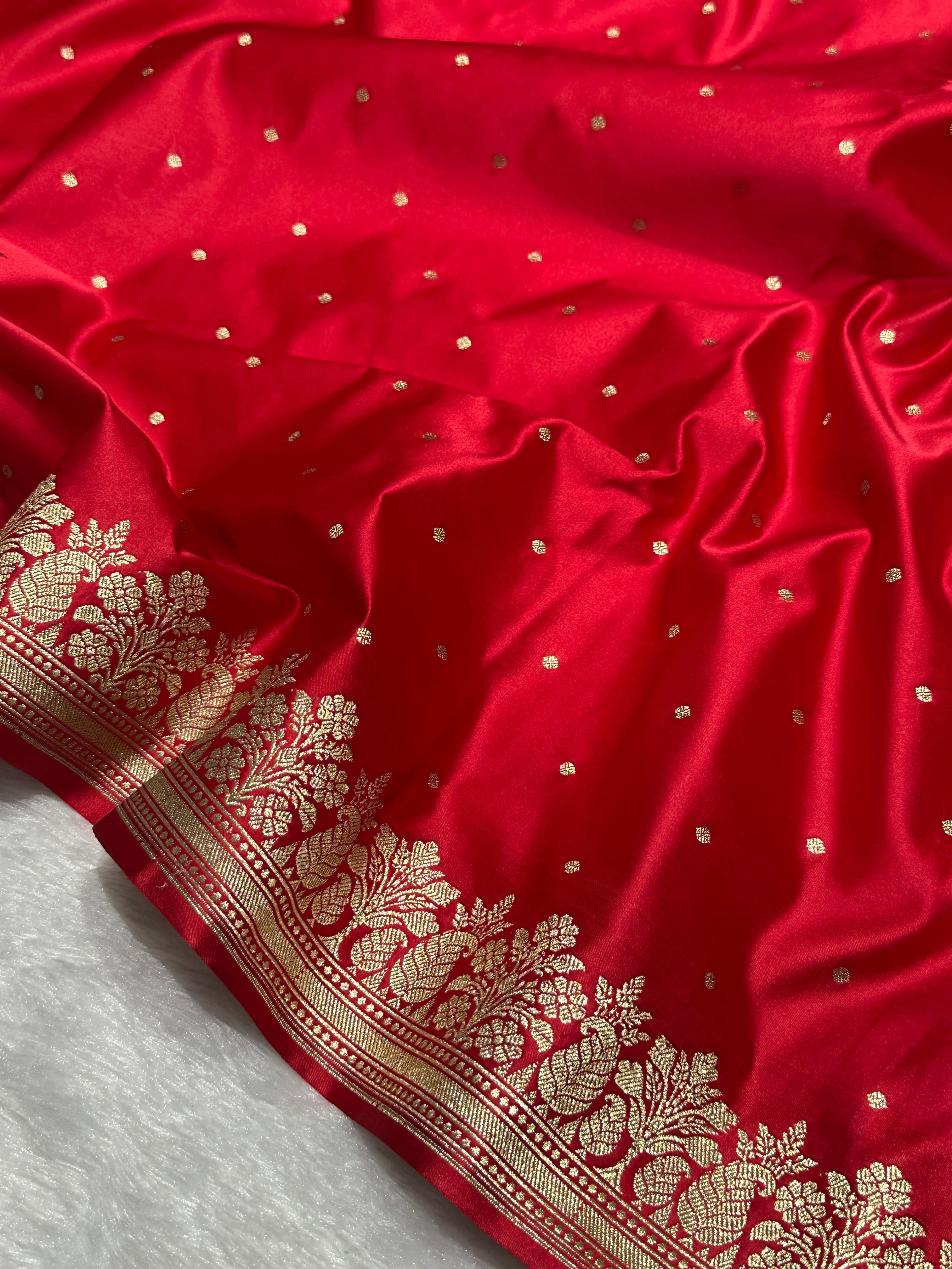 Blood Red Mashru Katan Silk Banarasi Saree