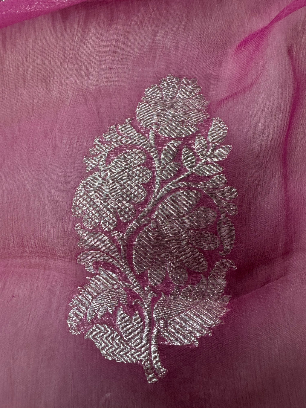 Fuchsia Pink Pure Khaddi Chiffon Silk Banarasi Saree