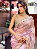Janhvi Kapoor Inspired Baby Pink Soft Tissue Silk Saree