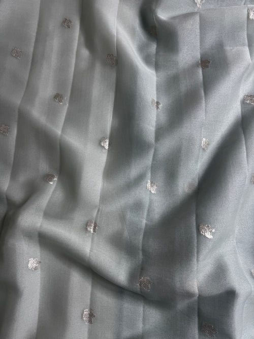 Deep Sea Green & Light Sea Green Pure khaddi Chiffon Silk Banarasi Border Booti Saree