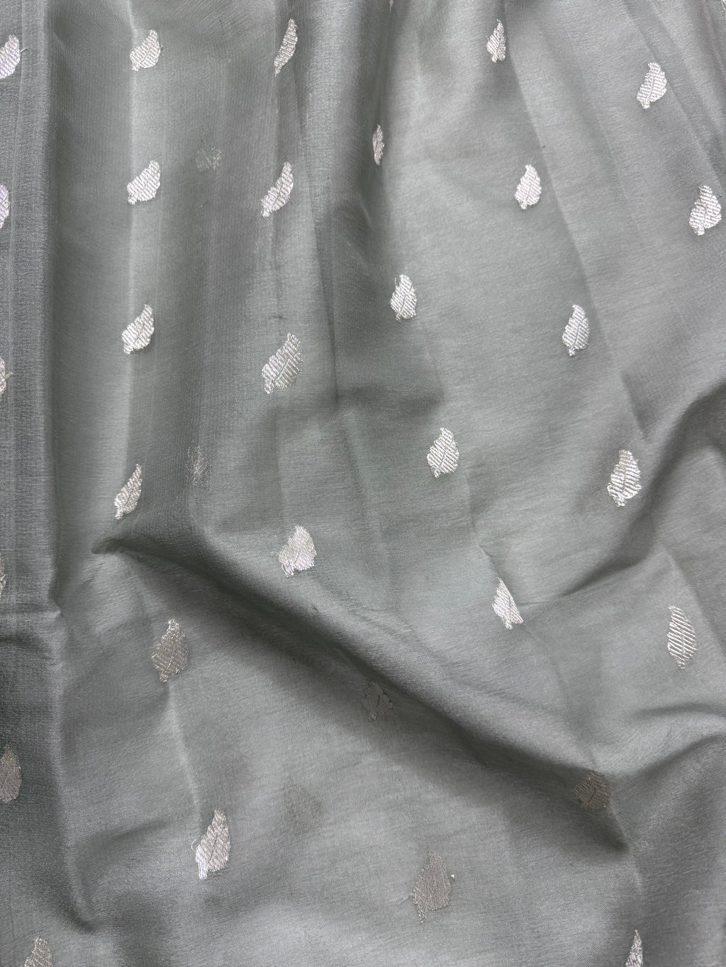 Grey & Red Pure Khaddi Chiffon Silk Banarasi Saree