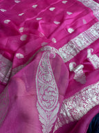 Rani Pink Pure Khaddi Chiffon Silk Banarasi Saree