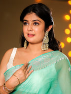 Sea Green Pure Khaddi Chiffon Silk Banarasi Saree