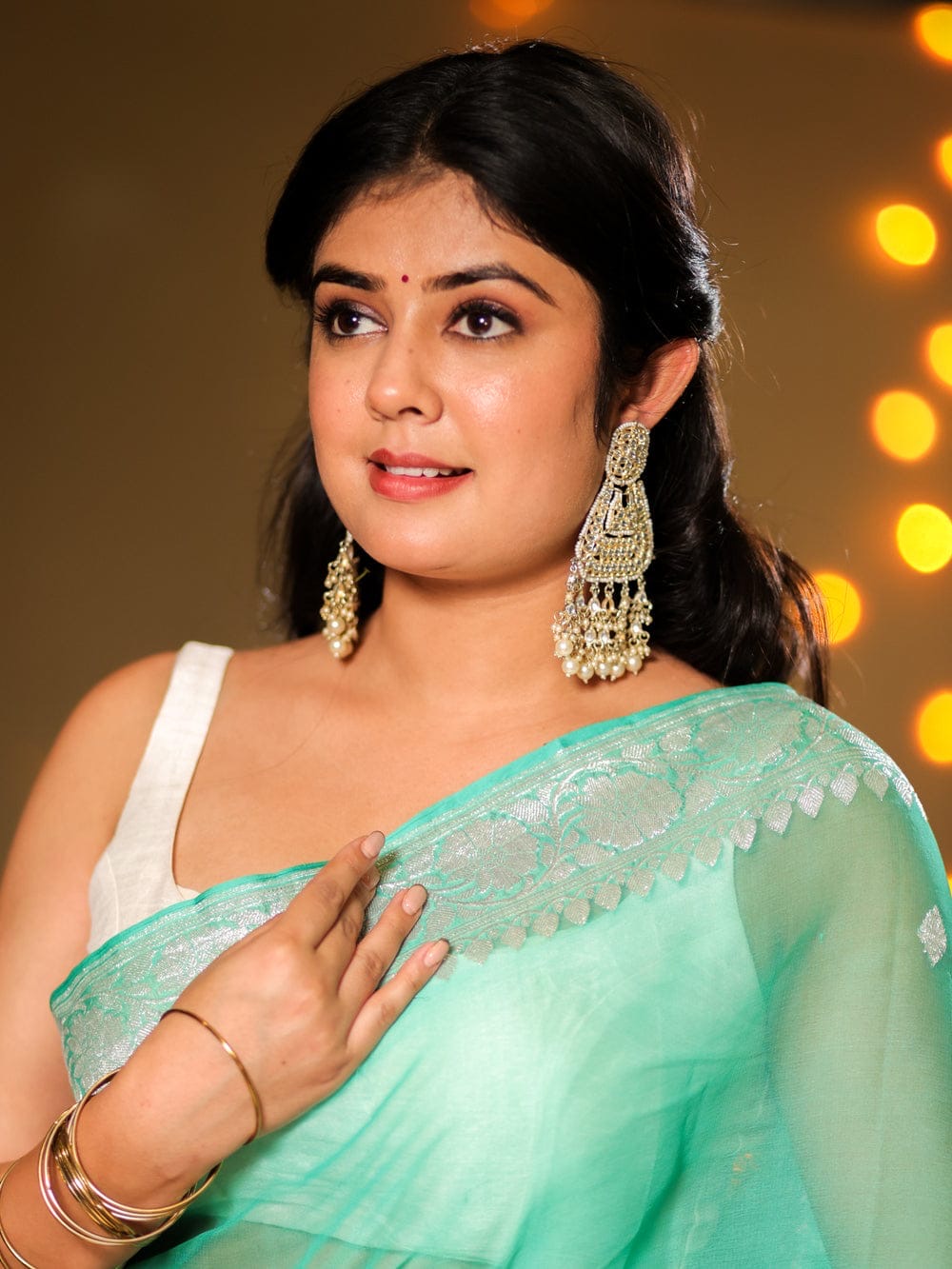 Sea Green Pure Khaddi Chiffon Silk Banarasi Saree