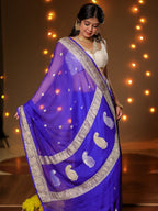 Royal Blue Pure Khaddi Chiffon Silk Banarasi Saree