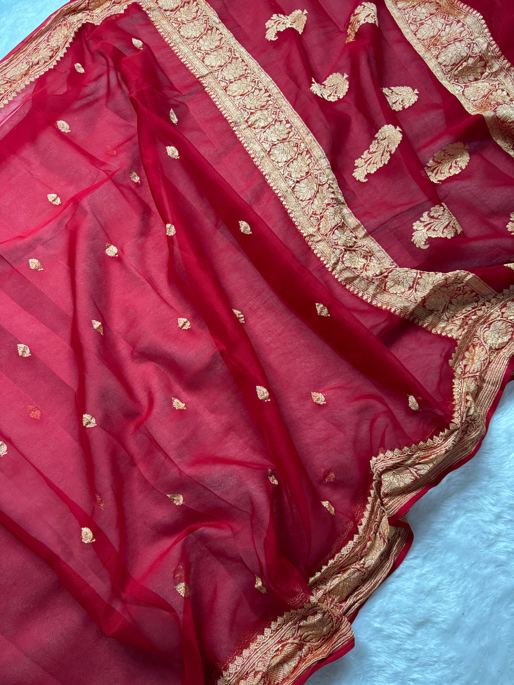 Red Pure Khaddi Chiffon Silk Banarasi Saree