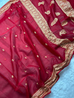 Red Pure Khaddi Chiffon Silk Banarasi Saree