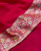 Rani Pink With Handbrush Pure Khaddi Georgette Silk Banarasi Saree