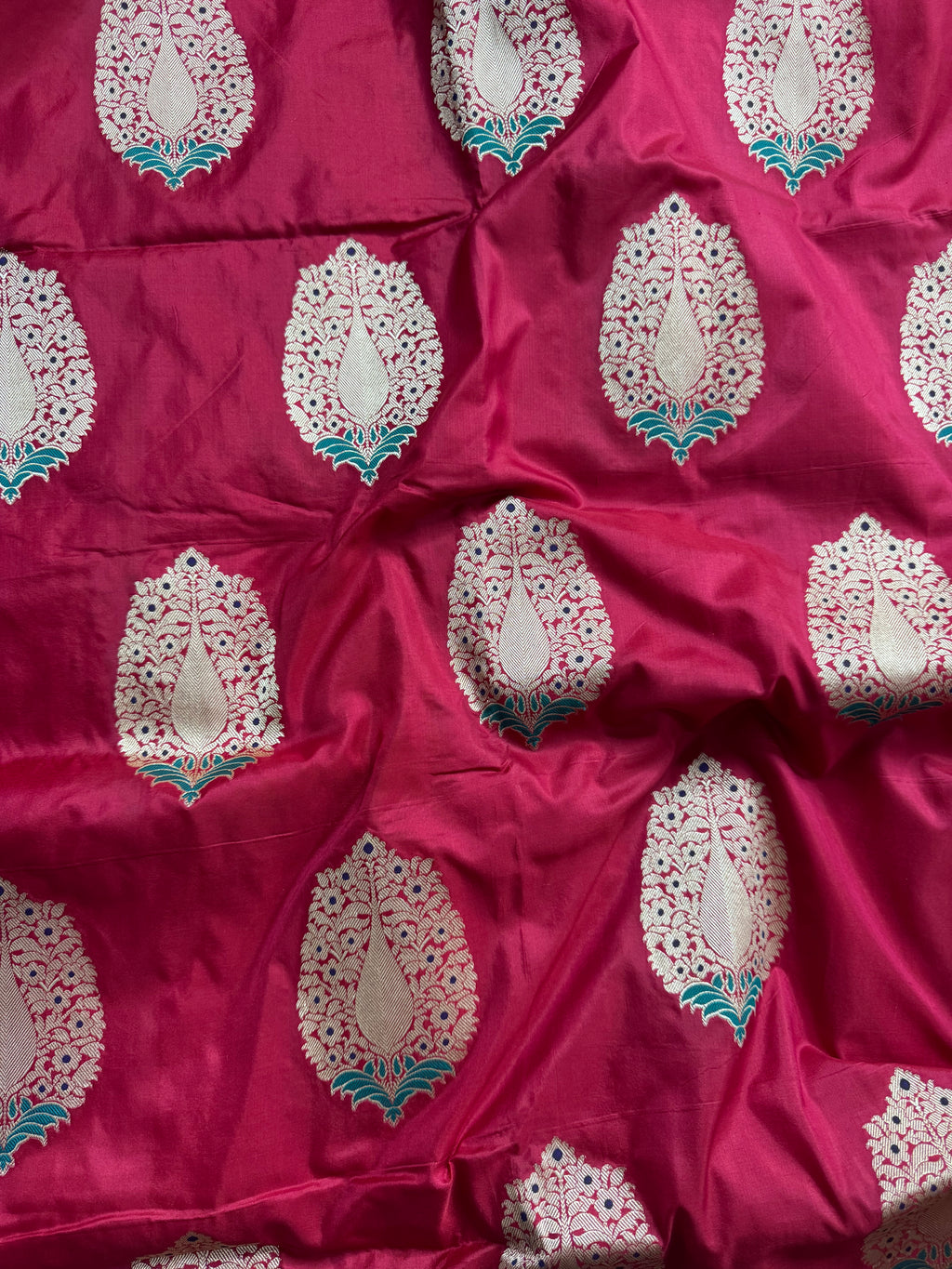 Red Pure katan Zari Border Aanchal Mina Boota Saree
