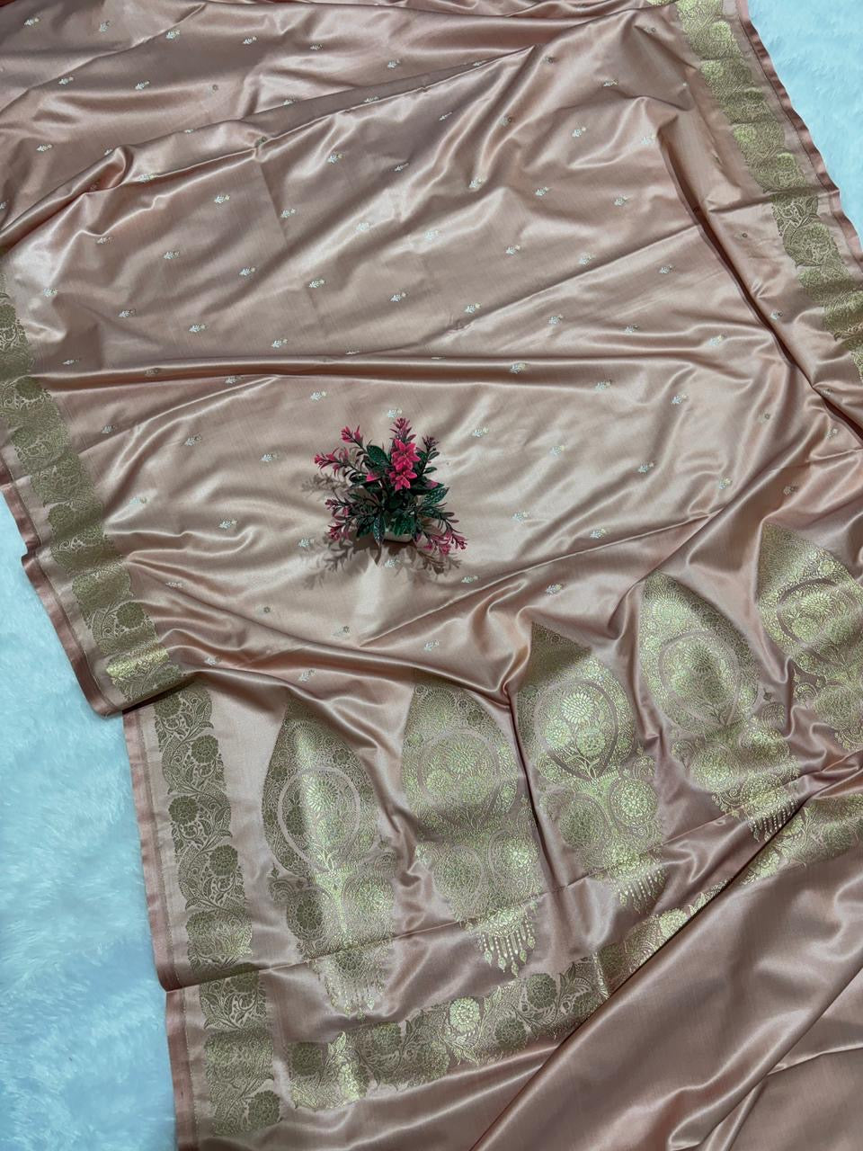 Dusty Peach Mashru Katan Silk Banarasi Saree
