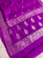 Bright Magenta Pure Khaddi Chiffon Silk Banarasi Saree