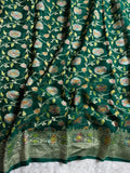 Bottle Green Handbrush Meenakari Pure Khaddi Georgette Silk Banarasi Saree